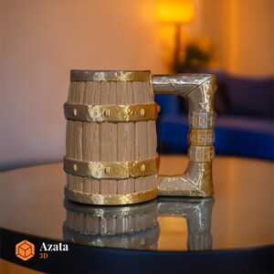 a wooden barrel sitting on top of a table
