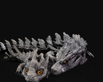Articulated Stone Dragon Figurine - 3D Printed Poseable Mama & Baby Dragon Toy Set, Fantasy Fidget Desk Decor Gift for Kids and Myth Lovers