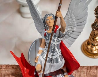 Heiliger Michael mit Kreuz + Satan Religiöse Statue | 21 cm katholische Figur | Religiöses Geschenk | Geeignet für religiöse Sammlung & Heimgebrauch