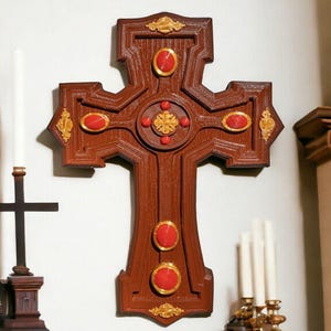 Religiöses geschnitztes Kreuz | 22 cm Wandbehang Kunst Dekor | Gerades einfaches Kreuz | Religiöses Geschenk für Schreibtisch Dekor & Sammlung | Jesus Kreuz