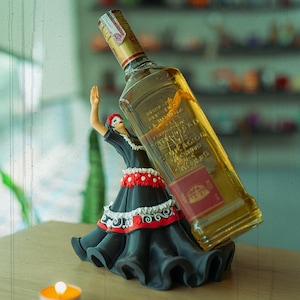Catrina Figurine Decorative Tequila Bottle Holder | Wine Stand | Dia de Los Muertos Decorations | Holiday Party Bottles Sugar Skulls Decor