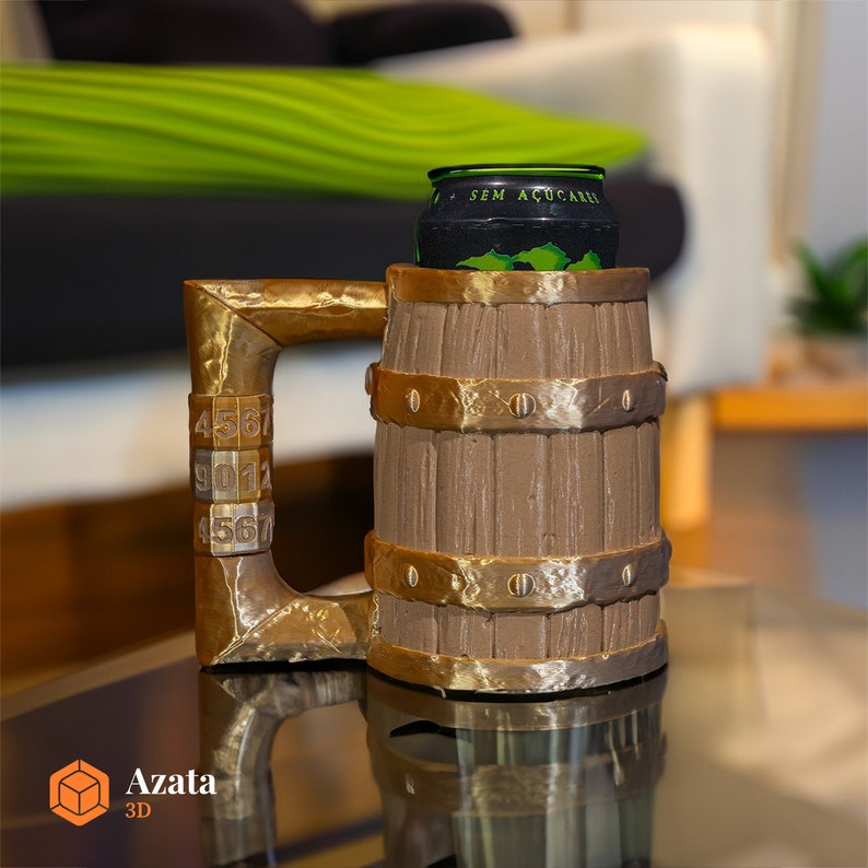 a beer mug sitting on top of a table
