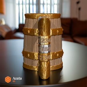 a wooden barrel with a lock on top of it