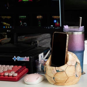 Football Phone Holder | Soccer Ball Design | Unique Holder for Smartphone | Old Football Accessory Home & Office Desk Decor | Stand Display