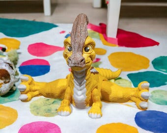 Gelede Parasaurolophus-dinosaurus van 4,5 inch | Draak met beweegbare botten voor kinderen en volwassenen | Dino Fidget-speelgoeddecoratie | Stressverlichting en ADHD