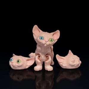 Articulated Sphynx Cat with [2 Faces: Sleep & Awake] | Movable Realistic Cute No Hair Sphynx Cat | Memorial Gift for Cat and Kitten Lovers
