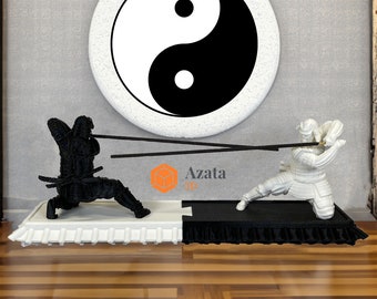 Yin & Yang Samurai Incense Holder - Double Incense Sticks Burner, Japanese incense burner for meditation, create a calm atmosphere