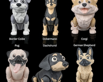 Articulated Dog Figurine: Corgi, French Bulldog, Pug, Husky & More