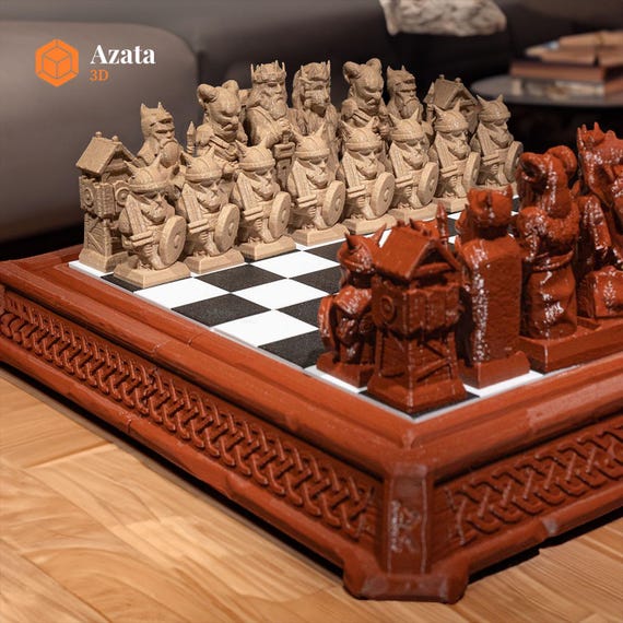 Jeu D'échecs Black & White Edition 40cm - Échiquier En Bois Et Pièces Vikings Médiévales - Idéal Pour Joueurs Amateurs Et Pros