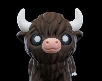 Articulated Cute Highland Cow Figurine - 3D Printed Adorable Yak Bull Toy, Fantasy Farm Desk Decor Gift for Kids, Gamers & Collectors
