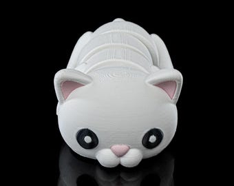 Articulated Cute Cat Figurine - 3D Printed Poseable Kitten Toy in White, Gray, Black  Pink, Fidget Desk Decor Gift for Kids & Cat Lovers