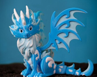 Articulated Ice Dragon Figurine - 3D Printed Cute Fantasy Creature Toy, Collectible Desk Decor Gift for Kids, Gamers & Dragon Fans