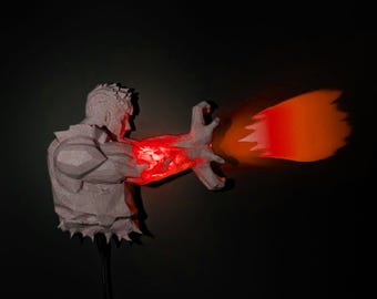 Energy Blast Fighter LED Night Light - Low Poly Anime Warrior Plug-In Lamp with Red Projection Glow, Gaming Decor Gift for Kids & Anime Fans