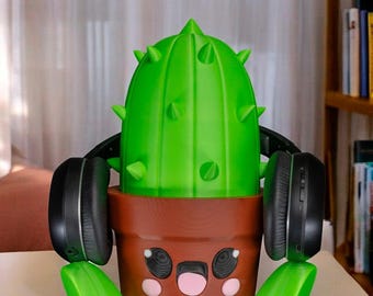 Kawaiictus Headphone Stand | Unique Cactus Desk Display | Cute Spiky Phone Holder | Minimalist Home Decor for Plant Lovers