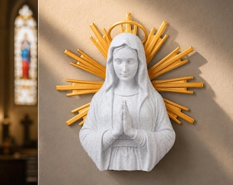 Virgin Mary Statue, Praying Holy Mother Wall Desk Art, Catholic Christian Home Decor, Sculpture, Baptism Communion Faith Mom Gift