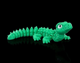Articulated Cute Crocodile Figurine - 3D Printed Poseable Alligator Toy, Kawaii Fidget Desk Decor Gift for Kids & Reptile Lovers