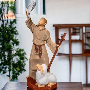 Saint Francis with Sheep Religious Statue | 7 Inch Catholic Figurine | Religious Gifts | Suitable for Religious Decor Collection & Home Use