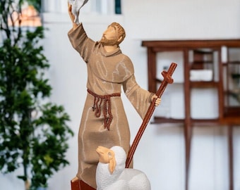 Heiliger Franziskus mit Schaf Religiöse Statue | 18,8 cm katholische Figur | Religiöse Geschenke | Geeignet für die religiöse Dekorsammlung und den Heimgebrauch