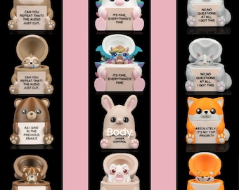 Personalized Funny Animal Desk Decor Box, Custom Text 3D Printed Cute Office Mood Sign, Kawaii Coworker Gift