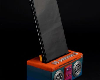 90-tals högtalare med telefonförstärkare | Elegant och mångsidigt telefonstativ med ljudförstärkning | Telefonhållarfunktion för skrivbord och sängbord