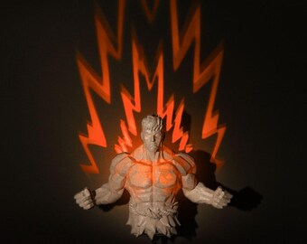 Low Poly Warrior LED Night Light - Muscular Fighter Plug-In Lamp with Aura Glow Projection, Anime Decor Gift for Gamers & Kids