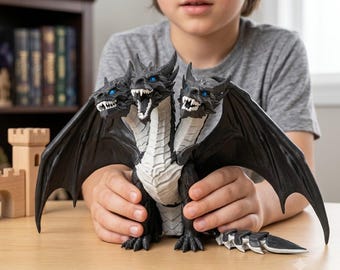 MASSIVE 11" Articulated Three Headed Dragon Fidget Toy, Poseable Hydra Dragon Figure with Flexi Tail, Fantasy Desk Decor, Dragon Lover Gift