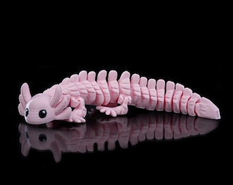Articulated Cute Axolotl Figurine - 3D Printed Poseable Salamander Toy, Kawaii Fidget Desk Decor Gift for Kids & Amphibian Lovers