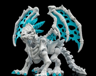 Articulated Skeletal Ice Dragon with RGB Lights & Remote - 3D Printed Glow Figurine in 4 Variations, Fantasy Toy Desk Decor Gift for Kids
