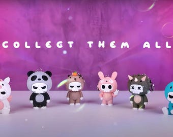 Creepy Cute Animal Skull Keychain Figures – Gothic Fantasy Collectible 8pc Set kawaii Toys - Unique Spooky cool Gift