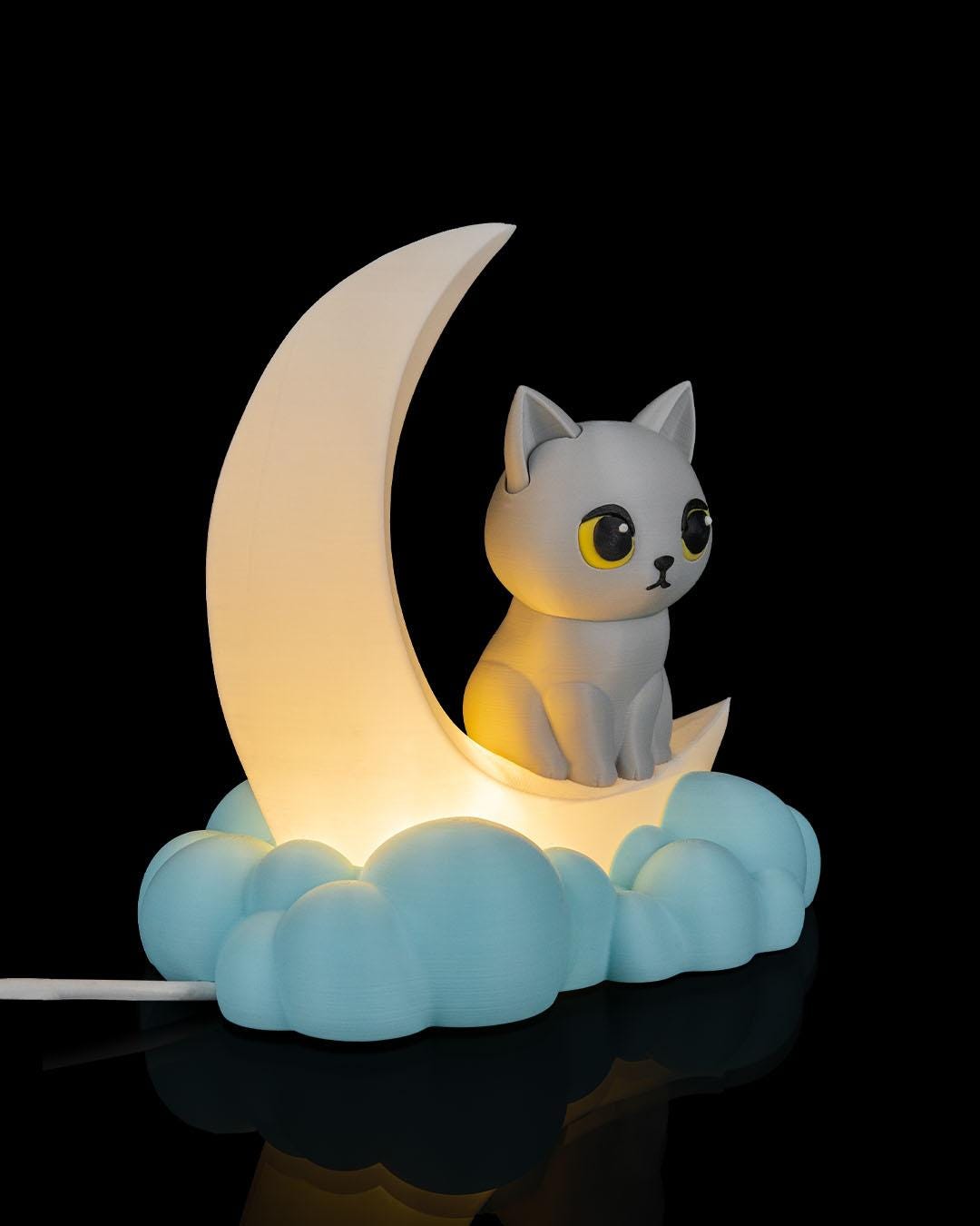 CHIOUSEY Mond-Angelkatzen-Nachtlicht – Mit Anpassbarer Katzenfigur, Warmes Licht, Deko & Geschenk