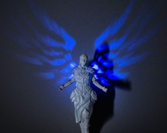 Valkyrie LED Night Light - Low Poly Warrior Plug-In Lamp with Blue Wing Glow Projection, Fantasy Decor Gift for Kids & Gamers