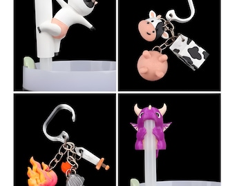 Cute Stanley cup and Reusable Straw Topper Grim Reaper, Dragon, Panda, Cat  Cow Kawaii Drink Accessories for Tumblers, Cups and Straws