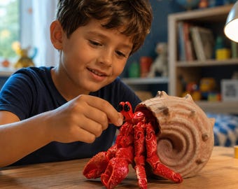 Articulated Hermit Crab Fidget Toy, Poseable Flexi Crab with Removable Shell, Sensory Desk Toy, Ocean Beach Lover Gift