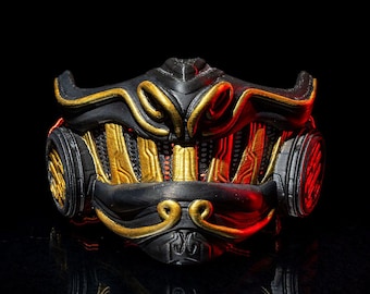 Cyber Samurai Oni Półmaska Cosplay Maska na Twarz, Regulowany Lekki Oddychający Kostium na Halloween, Festiwale, Rave'y, Prezenty