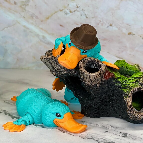 3D Printed Platypus Fidget Toy – Poseable Teal & Orange Desk Buddy
