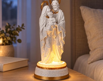 Lighted Holy Family Statue, Jesus Mary and Joseph Figurine, Catholic Home Altar Decor