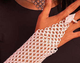 Dragon Lord - Harness Bracelet - Chainmail Hand Cuff, Crystal Ring, Medieval Cosplay Accessory, Gothic Fashion Gift