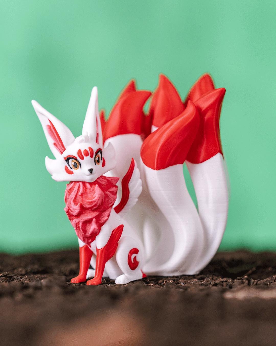 Articulated Nine-tailed Kitsune Figurine - 3D Printed Cute