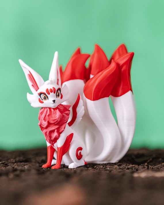 Articulated Nine-tailed Kitsune Figurine - 3D Printed Cute