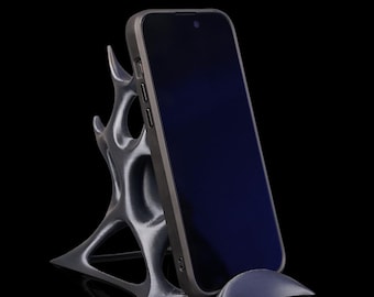 Abstract Organic Phone Stand - 3D Printed Futuristic Desk Holder, Modern Smartphone Dock, Custom Color Catalog Options