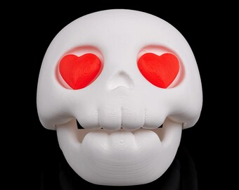 Cute Heart-Eyed Skull Candy Dispenser - 3D Printed Fun Holder for Chocolates, Valentine's & Halloween Gift, Spooky Adorable Decor