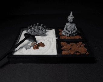 Kit de jardín zen / Hermosa decoración japonesa / Mini jardín de rocas / Escritorio para el hogar y la oficina / Jardín de arena zen / Terapia con bandeja de arena y meditación