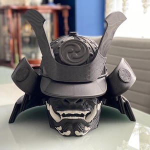 Samurai Kabuto Helmet and Oni Demon Mask Set – Premium 3D Printed Japanese Armor for Cosplay & Display