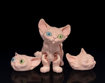 Articulated Sphynx Cat with [2 Faces: Sleep & Awake] | Movable Realistic Cute No Hair Sphynx Cat | Memorial Gift for Cat and Kitten Lovers
