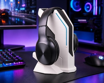 Headphone Stand Console Style Headset Holder, Sci Fi Gaming Desk Accessory, Futuristic Gamer Room Decor, Gift for PC PS5 Gamers
