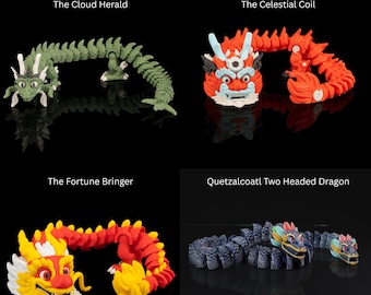 Articulated Dragon Figurine Bundle - Quetzalcoatl Two-Headed, Chinese and Aztec Styles Poseable Toys & Collectibles