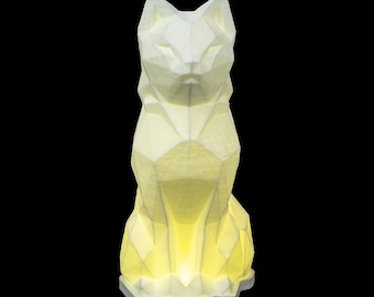 Low Poly LED Fox Figurine with RGB Lights & Remote - 3D Printed Geometric Wolf Statue, Fantasy Desk Lamp Decor Gift for Animal Lovers