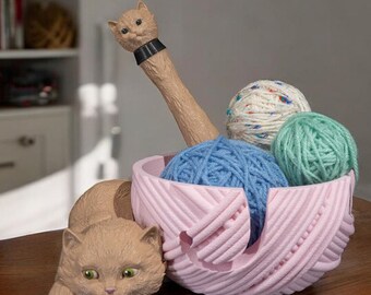 Cute Kit-Cat Yarn Bowl Knitting Bowl & Hook Case | Craft Knitting Bowl | Yarn Holder for Crochet and Knitting Accessories | Yarn Storage