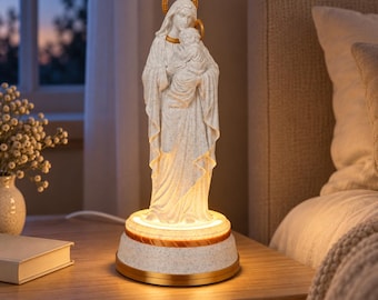 Virgin Mary and Baby Jesus Light Up Statue, Madonna and Child Lamp, Catholic Prayer Corner Decor