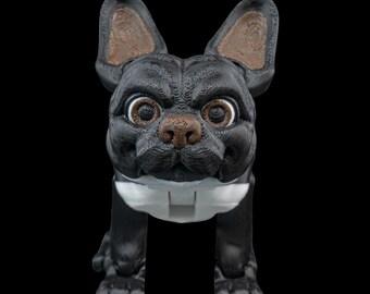 Articulated French Bulldog Figurine - 3D Printed Poseable Puppy Toy in Black, Light Brown & White, Cute Desk Decor Gift for Dog Lovers